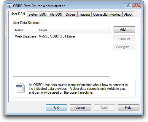 The ODBC Administrator tool on Windows.