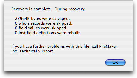 Recovery Dialog