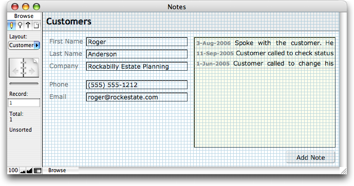 Picture of a FileMaker Pro database window with a graph-paper-like grid over it.