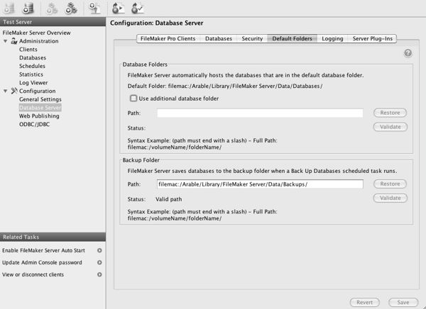 Filemaker Server 10 Default Folders