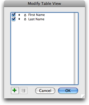 In FileMaker 10, users can add and remove fields from a table view layout.