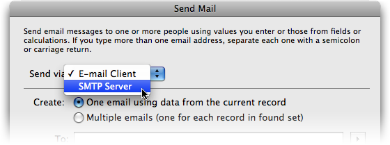 The new Send Mail command in FileMaker Pro 10 can send directly to an SMTP mail server.