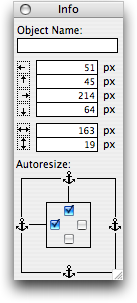 FileMaker Pro 9’s Object Info palette has anchors that let you control auto-resize