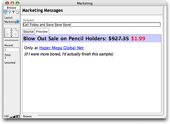 This version of the layout uses a web viewer with a data url to preview the HTML.